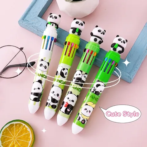 Penna A Sfera Panda Plastica Multicolore Retrattile Cancelleria Forniture Scolastiche Ufficio Cartone Animato Animale Topper