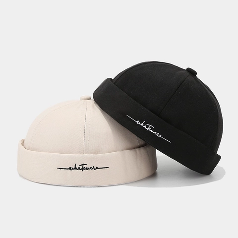 Vintage Cotton Docker Hat Brimless Cap For Men Women Whatever Letter Embroidery Adjustable Streetwear Melon Skin Hat