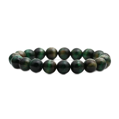 Pulsera De Cuentas De Piedra Ojo De Tigre Verde Efecto Ojo De Gato Natural Elástica Yoga Sanación Joyería Unisex