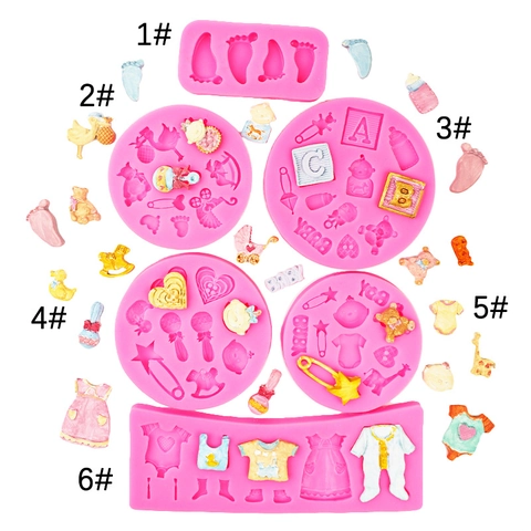 Silikonformen Für Baby Thema Fondant Tortendekoration Fußabdrücke Bär Schaukelpferd DIY Backen Schokolade Süßigkeiten Handwerk