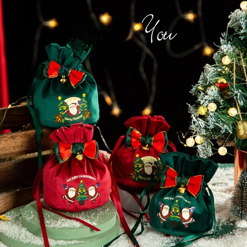 Weihnachts Samt Kordelzug Geschenktüte Apfel Süßigkeiten Beutel Mit Schleife Glocke Festliche Party Dekoration