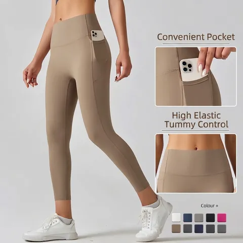 High Waisted Yoga Leggings Seitentaschen Nacktes Gefühl Butt Lifting Schnell Trocknend Bauchkontrolle Fitness Damen