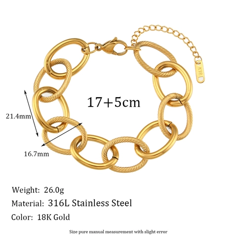 Ensemble Collier et Bracelet à Grosse Chaîne en Acier Inoxydable Plaqué Or Punk Bijoux Ras du Cou Géométriques pour Femme Cadeau