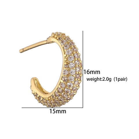 C-Shaped Hoop Stud Earrings Copper With Colorful Cubic Zirconia Pave Inlaid Light Luxury Geometric Moon Jewelry For Women