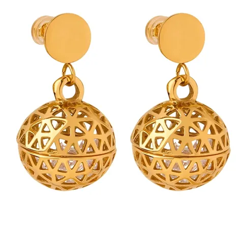 Geometric Hollow Ball Drop Earrings 18K Gold Plated Titanium Steel With Cubic Zirconia Fashion Jewelry For Women