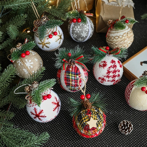 Palle Di Natale Con Sacco Schiuma Pigne Aghi Bacche Motivo A Quadri Fiocco Di Neve Decorazioni Per Albero Festive