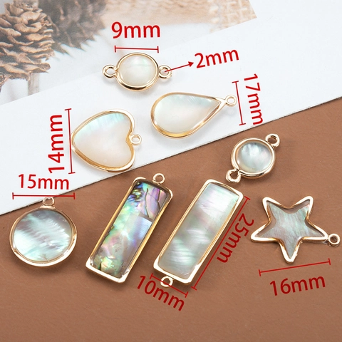 Natural Mother Of Artificial Pearl Abalone Shell Charms Gold Plated Copper Border Geometric Shape DIY Jewelry Making Pendants Connectors