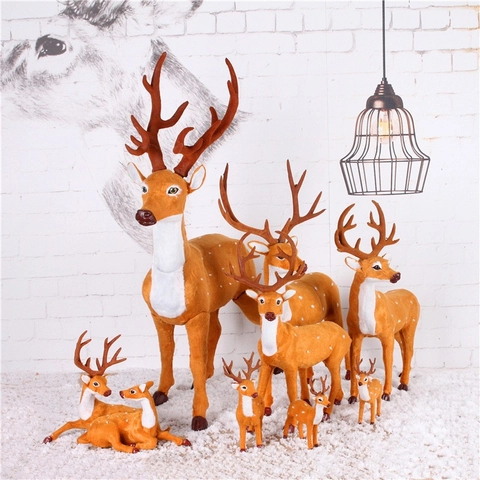 Figura De Reno De Navidad Simulación Adorno De Alce De Plástico Flocado Piel Para Decoración De Mesa De Fiesta Hogar