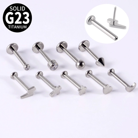 Labret Senza Filettatura In Titanio G23 Anello Per Labbro Orecchino Spilla A Pressione Cuore Stella Luna Lampo Croce Piercing