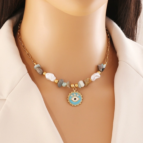 Gioielli In Acciaio Inossidabile Pietre Naturali Pendente Cuore Malocchio Dream Collana Bracciale Orecchini Boemia Donne