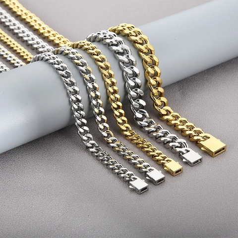 Cadena Cubana Collar Pulsera De Acero Inoxidable Hip Hop Streetwear Joyería Para Hombre Oro Plata Pulido Hebilla Cuadrada