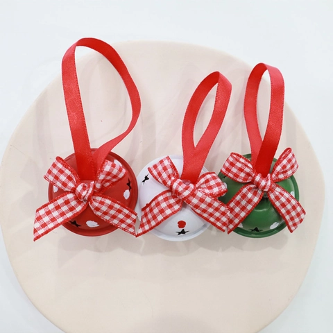 Campanelli Di Natale In Metallo Con Fiocchi Gingham Stella Ritagliata Ornamenti Appesi Decorazione Festiva