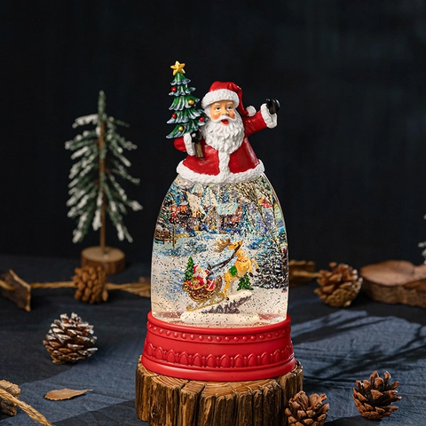 Palla Di Neve Natale Carillon Babbo Natale Pupazzo Di Neve Resina Vetro Con Luce Notturna LED USB Neve Automatica Arredo