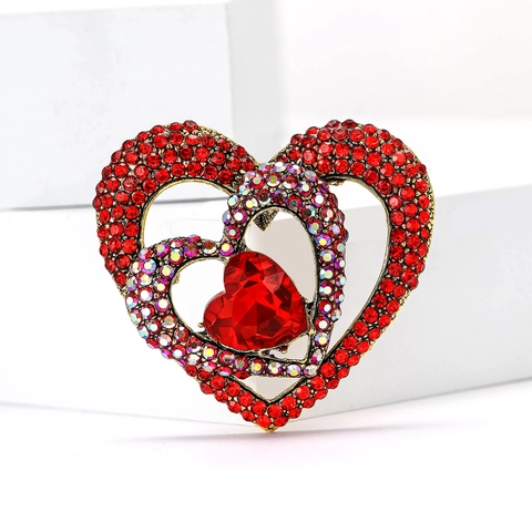 Spilla Cuore Vuoto Lega Rosso AB Strass Gemma Moda Vestito Maglione Accessori Per Donne