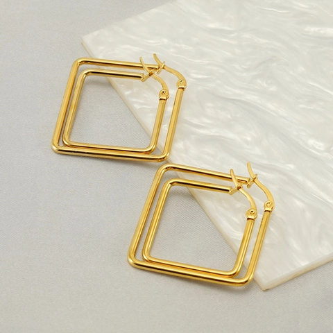 Orecchini A Cerchio Quadrati Geometrici In Acciaio Inossidabile Placcati Oro Gioielli Di Moda Di Lusso Per Donna