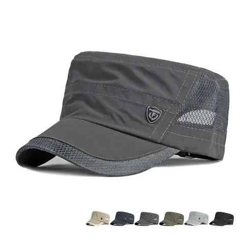 Cadet Cap Quick Dry Breathable Mesh Sun Protection Outdoor Summer Casual Army Style Adjustable Flat Top Hat Men Women