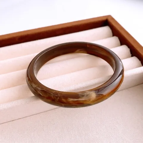 Vintage Minimalist Acrylic Bangle Thin Smudge Marble Pattern Resin Round Bracelet For Women Elegant Jewelry