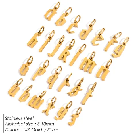 Gothic Initial Letter Pendants Stainless Steel 14K Gold Silver Plated Charms For DIY Jewelry Making Necklace Bracelet Accessory