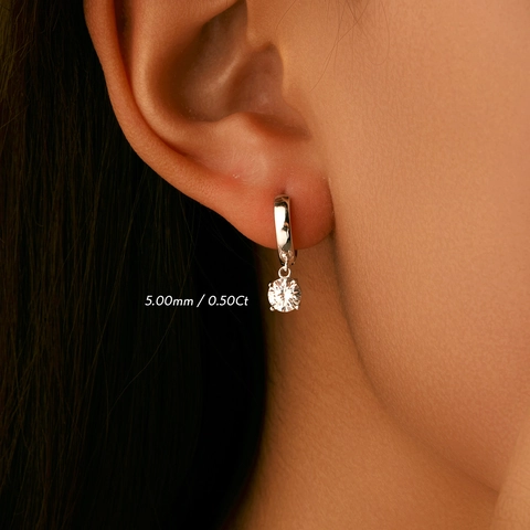 Moissanite Round Brilliant Cut Dangle Hoop Earrings 925 Sterling Silver For Women Elegant Sparkly Jewelry