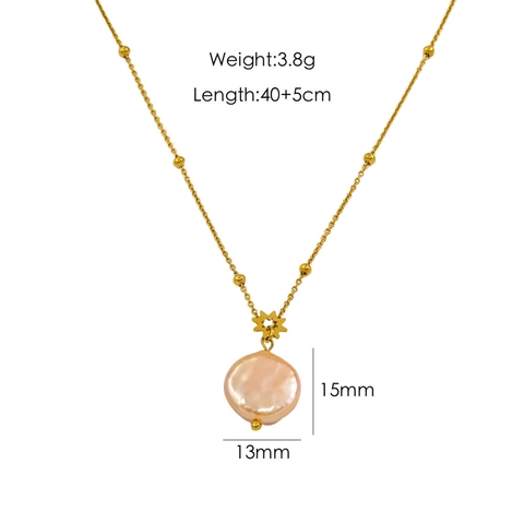 Collana di Perline in Acciaio Inossidabile Vintage per Donna Pietra Naturale Perla Artificiale Ciondolo Fiore Stella Gioielli
