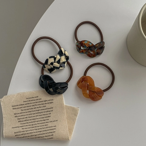 High Elastic Acetate Resin Hair Ties French Style Geometric Ponytail Holders Checkerboard Pattern Hair Ropes For Women