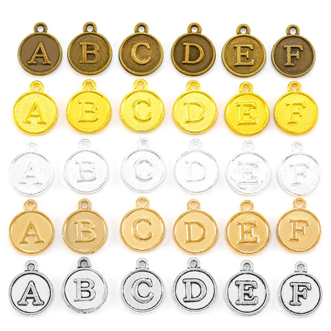 Alphabet Letter Charms Alloy Round Coin Pendants For DIY Jewelry Making Bracelets Necklaces Vintage Style