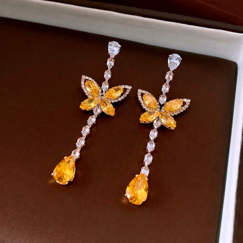 Boucles D'oreilles Pendantes Papillon Avec Tige En Argent Sterling 925 Cuivre Zircon Goutte Bijoux De Luxe Pour Femmes