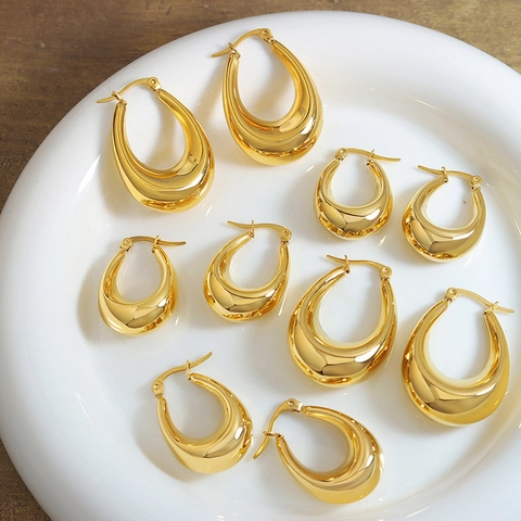 Teardrop U-Form Creolen Titanstahl 18K Vergoldet Spiegelglanz Minimalistischer Modeschmuck Für Damen
