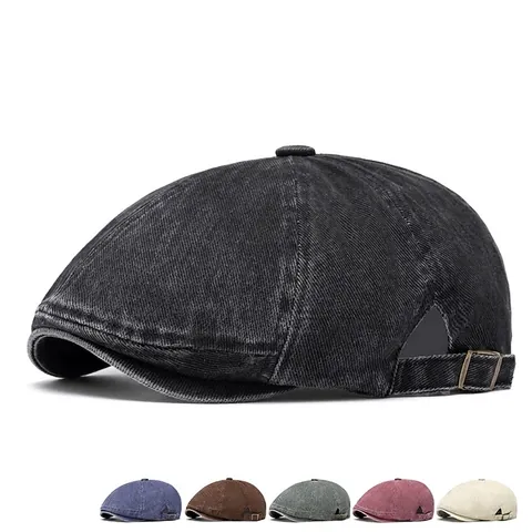 Vintage Schiebermütze Gewaschene Baumwolle Denim Retro Britischer Stil Verstellbare Metallschnalle Sonnenhut Herren