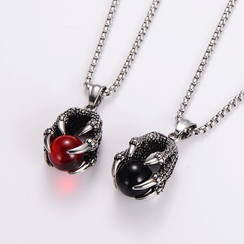 Collana Con Pendente Artiglio Di Drago Acciaio Inossidabile 316L Con Perla Nera Rossa Gioielli Punk Gotici Per Uomo