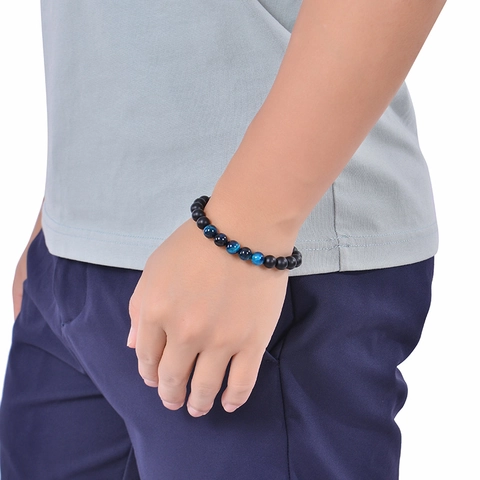 Blue Tiger Eye Matte Black Stone Perlenarmband Mit Geburtstagskarte Handgefertigter Elastischer Schmuck Geschenk