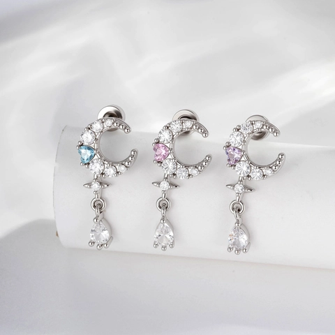 Mond Stern Knorpel Ohrring Stecker Kupfer Zirkon Herz Wassertropfen Anhänger Piercing Schmuck Vintage Schraubverschluss Damen
