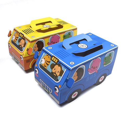 Cartoon Bus Form Süßigkeiten Geschenkbox Handgehaltene Pappe Tiermuster Partygeschenk Verpackung Für Kindergeburtstag