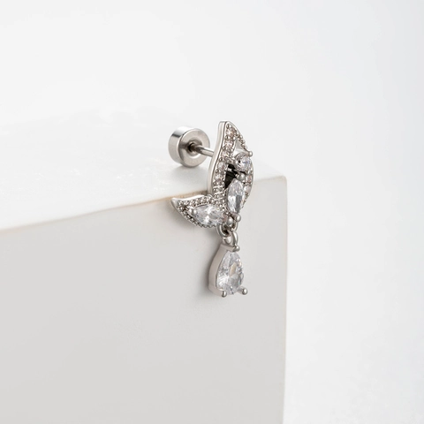 Titanium Steel Copper Cartilage Earring Stud Screw Back Heart Cross Zircon Wing Piercing Jewelry Gothic Punk Style Women