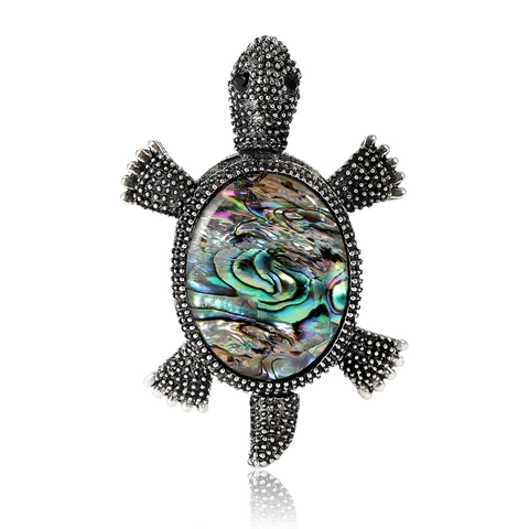 Broche de Tortuga Marina Vintage para Mujer Aleación Incrustada Con Concha de Abulón Pin de Animal Moda Accesorios Joyería