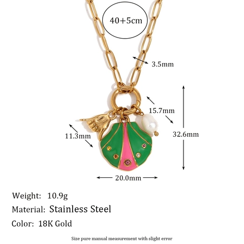 Collana In Acciaio Inossidabile Placcato Oro 18K Pendenti Conchiglia Gesto Perla Artificial Smalto Strass Catena Graffetta Gioielli