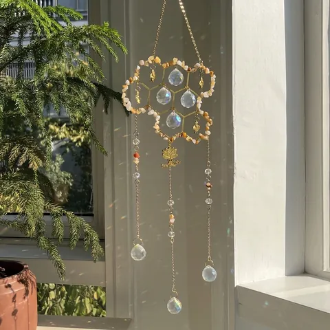 Attrape-Soleil En Cristal Ornement À Suspendre Design Abeille Nid D'Abeille Pierre Naturelle Décoration Fenêtre Jardin Bohème