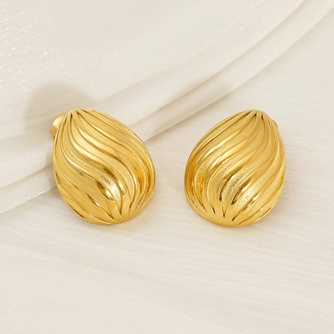 Waterdruppel Oorknopjes 18K Verguld Roestvrij Staal Spiraaltextuur Geometrisch Vintage Mode Voor Dames