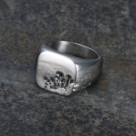 Anillo De Sello Retro Punk Acero Inoxidable 316L Textura De Lava Pulido Minimalista Gótico Joyería Para Hombres Mujeres