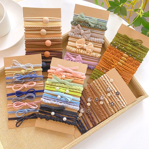 Colorful Elastic Hair Ties Braided Textured Ponytail Holders With Plastic Artificial Pearls Alloy Crystals For Women Girls Accessories