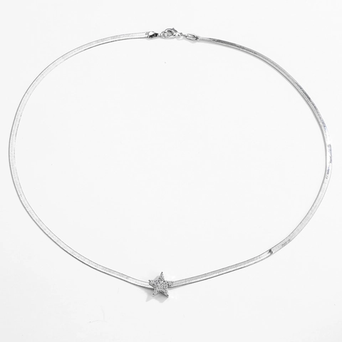Edelstahl Fischgrätenkette Halskette Mit Herz Stern Anhänger Zirkonia 18K Gold Plattiert Eleganter Damenschmuck