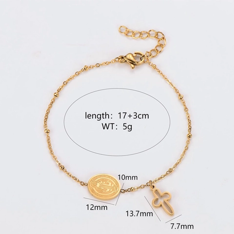Roestvrij Staal Kruis Hanger Armband Vintage Sint Benedictus Medaille Religieuze Sieraden Voor Mannen Vrouwen
