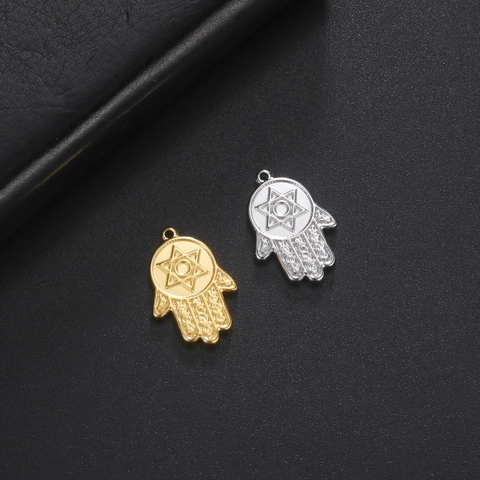 Stainless Steel Hamsa Hand Pendant Star Of David Hexagram 18K Gold Plated Religious Jewelry Accessory DIY Necklace Charm
