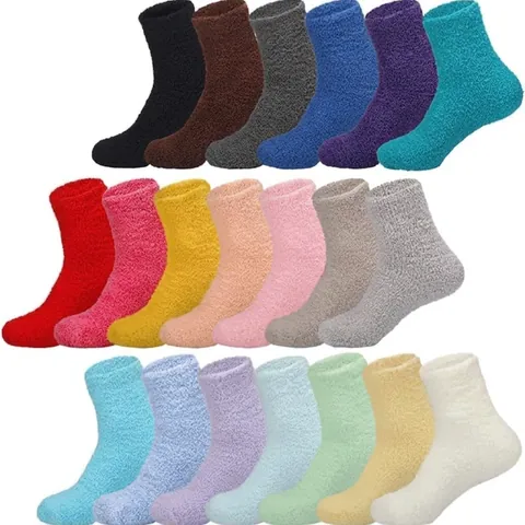 Women Fuzzy Slipper Socks Coral Fleece Plush Fluffy Soft Warm Indoor Sleep Home Middle Tube Solid Color