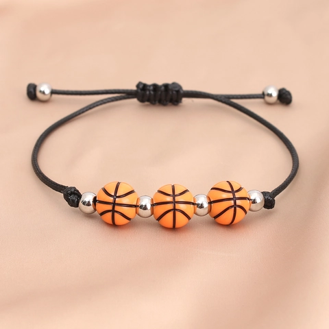 Sports Beaded Bracelet Men Acrylic Basketball Billiards Beads Stainless Steel Spacers Adjustable Waxed Rope Handmade Jewelry