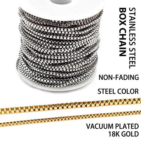 Box Chain Necklace Stainless Steel 18K Gold Plated Tarnish Free Plain Link Clavicle Chain For Women Men DIY Jewelry
