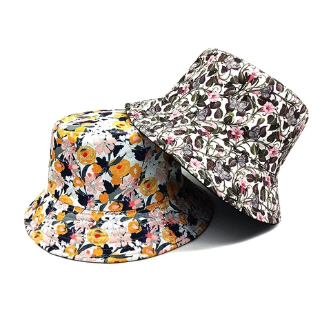Chapeau Bob Imprimé Fleuri Motif Papillon Réversible Polyester Protection Solaire Extérieur Style Vintage Pour Femmes Été