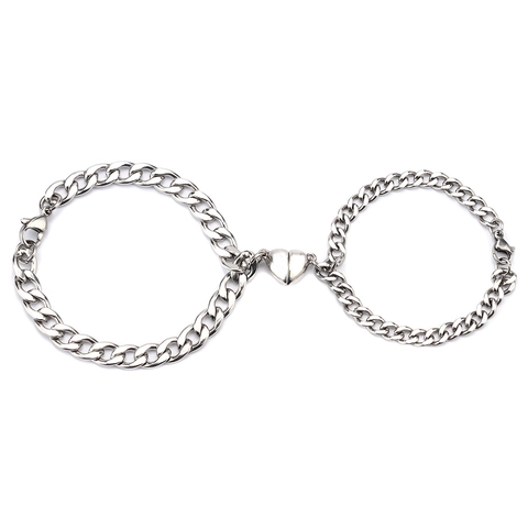 Pulseras Para Parejas Magnéticas De Eslabones Cubanos De Acero Inoxidable Joyería Romántica Para Hombres Mujeres Moda Simple