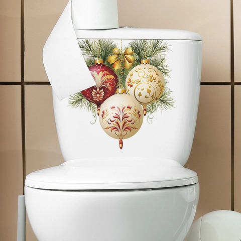Adesivo per WC di Natale Palle Creative Foglie di Pino Adesivo da Parete per Bagno Decorazione Casa PVC Autoadesivo