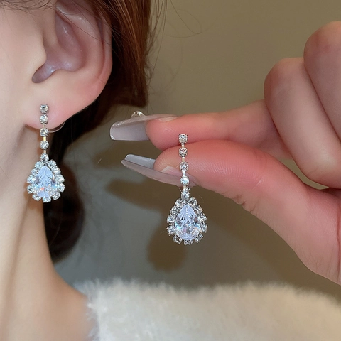 Elegante Collar Y Pendientes De Aleación Con Diamantes De Imitación Para Mujer Con Poste De Plata Esterlina 925
